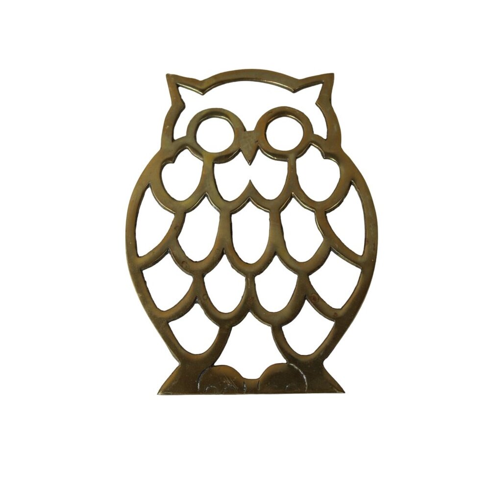 Solid Brass Owl Trivet Mann Vintage 91336
